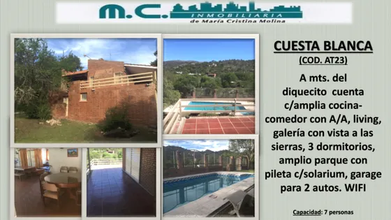 At23. Cuesta Blanca. Gran Casa De 3 Dorm C/ Pileta. (7 Pax)