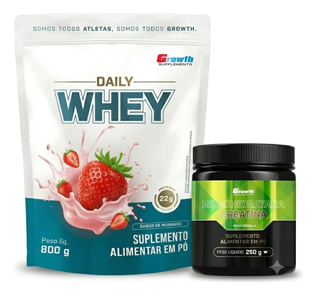 Kit Growth: Daily Whey Protein Morango 800g + Creatina Monohidratada 250g