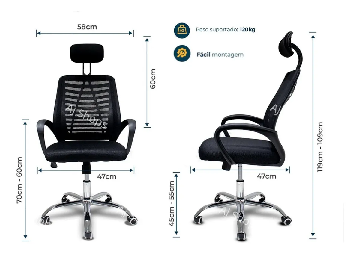 Cadeira De Escritório Ergonômica Mesh Com Suporte Lombar Ajustável Encosto Respirável Assento Confortável Altura Regulável Base Cromada Rodízios Resistentes Apoio De Cabeça Giratória Reclinável Preto - Imagem 4