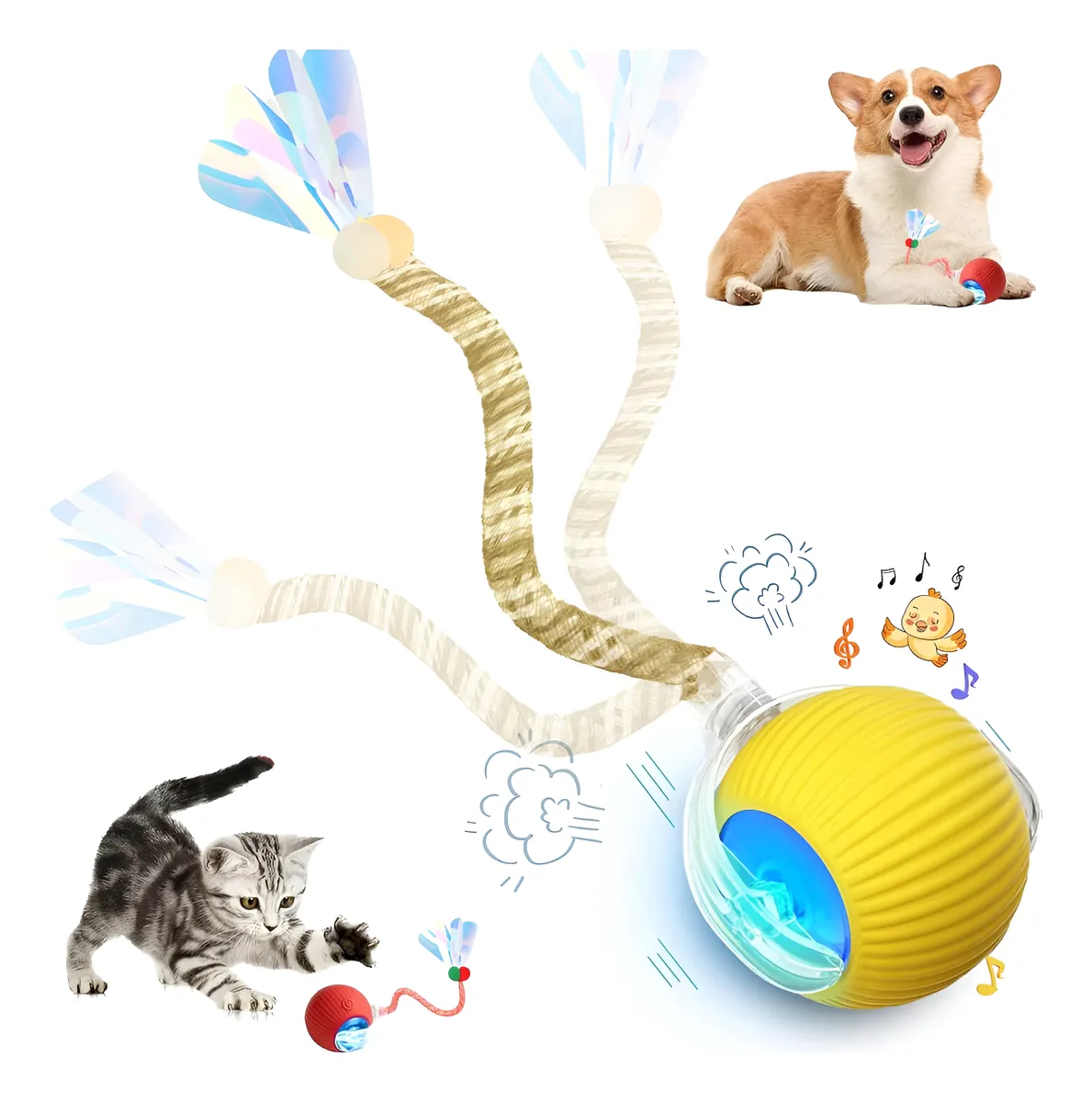 Bola Inteligente Brinquedo Interativo Automático Pet Gato Amarelo