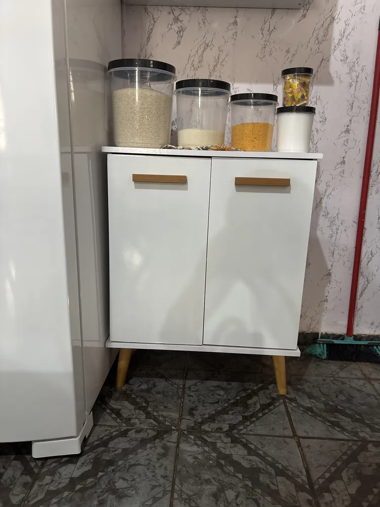 Kit Cozinha Armário Supenso Aéreo E Balcão 2 Portas Com Pés E Puxadores Em Madeira Branco Mavi Dullar Móveis - Imagem 2