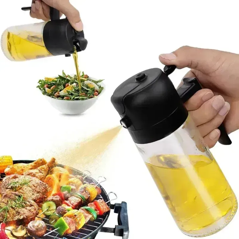 2 En 1 Pulverizador De Aceite Para Cocinar,Botella Dispensadora De Aceite De Cocina,Botella Pulverizadora De Aceite De Vidrio De 16 Oz 470ml Para Freidora De Aire,Ensalada,Freír,etc (Blanco)