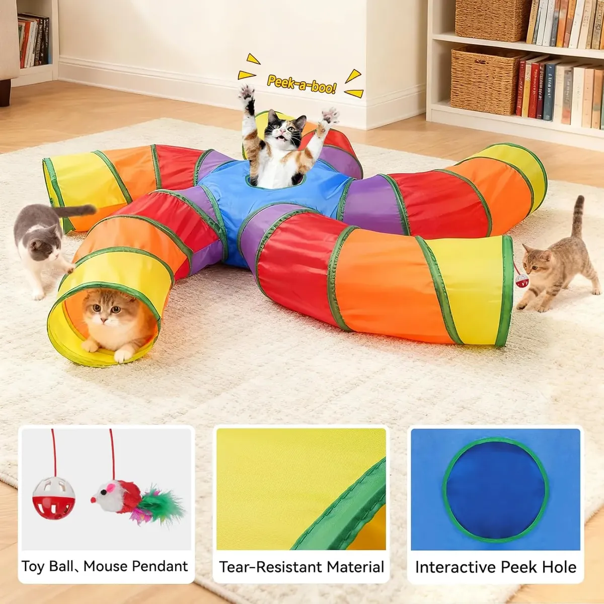 Brinquedo Gato Tunel Para Gato Interativo 4 Saídas Dobrável