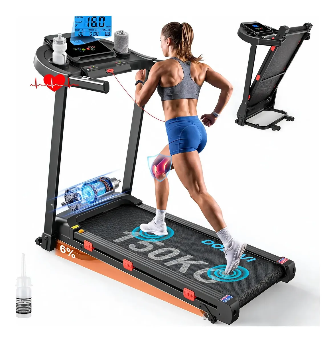 Esteira Elétrica Ergométrica De Academia 16km/h 150kg Dobevi Preto 220v