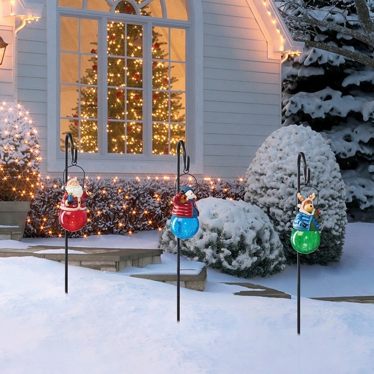 3 Muñecos De Nieve Solares Con Estaca Y Luz Led , Navidad Mercado Libre