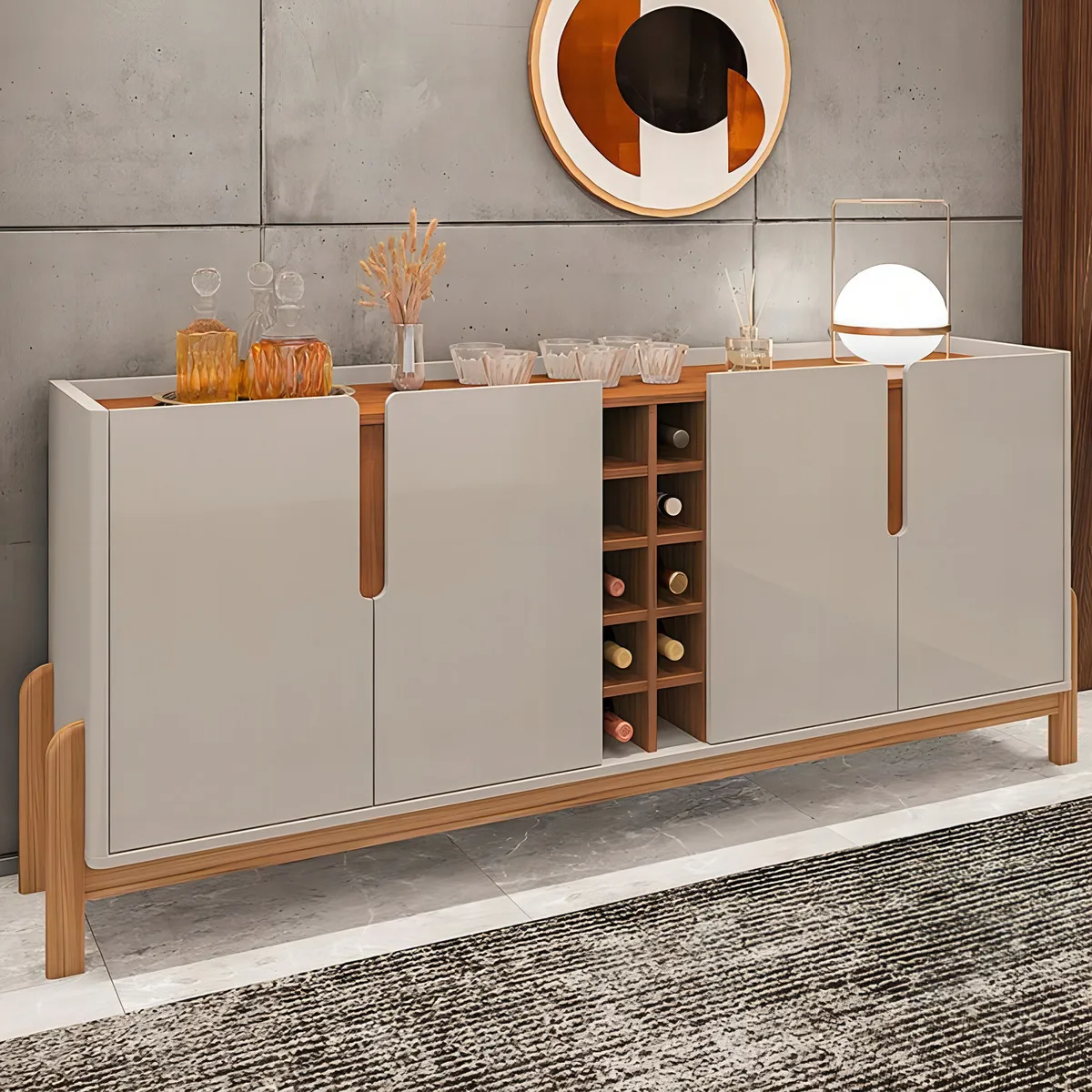 Aparador Buffet Sala Lizz 190cm Com Pés De Madeira Maciça Cor Off White/cedro - Libélula Moveis - Imagem 2