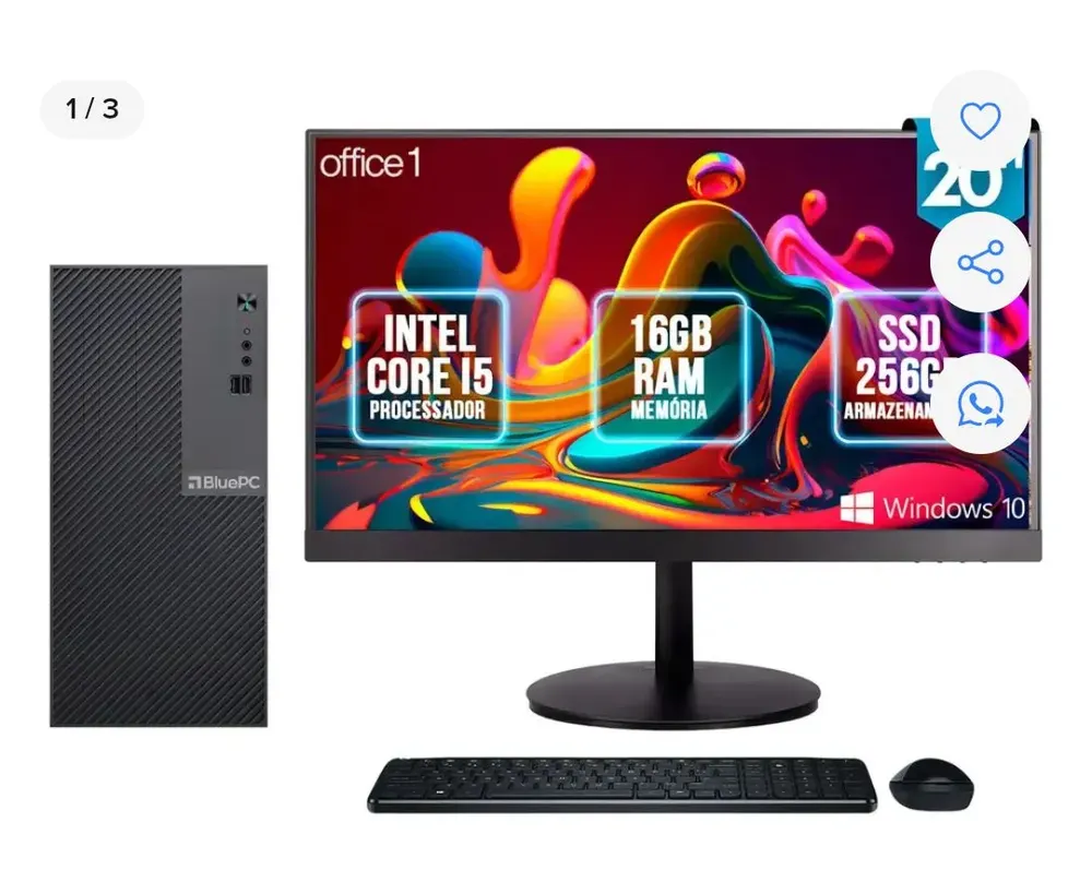 Computador Completo Intel Core i5, 16GB RAM, SSD 256GB, Monitor