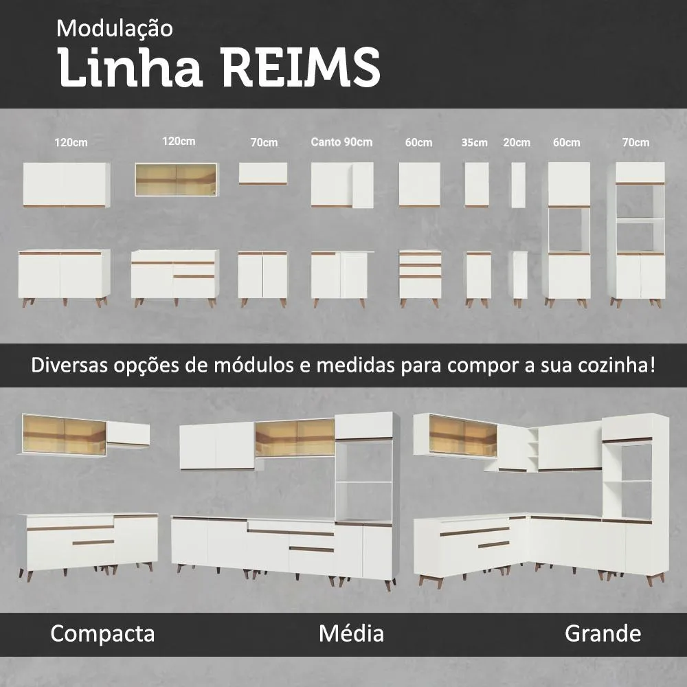 Armário De Cozinha Completa Modulada Madesa Reims Balcão com Tampo para Cooktop Cor Branco XBGRRM26000109 - Imagem 2