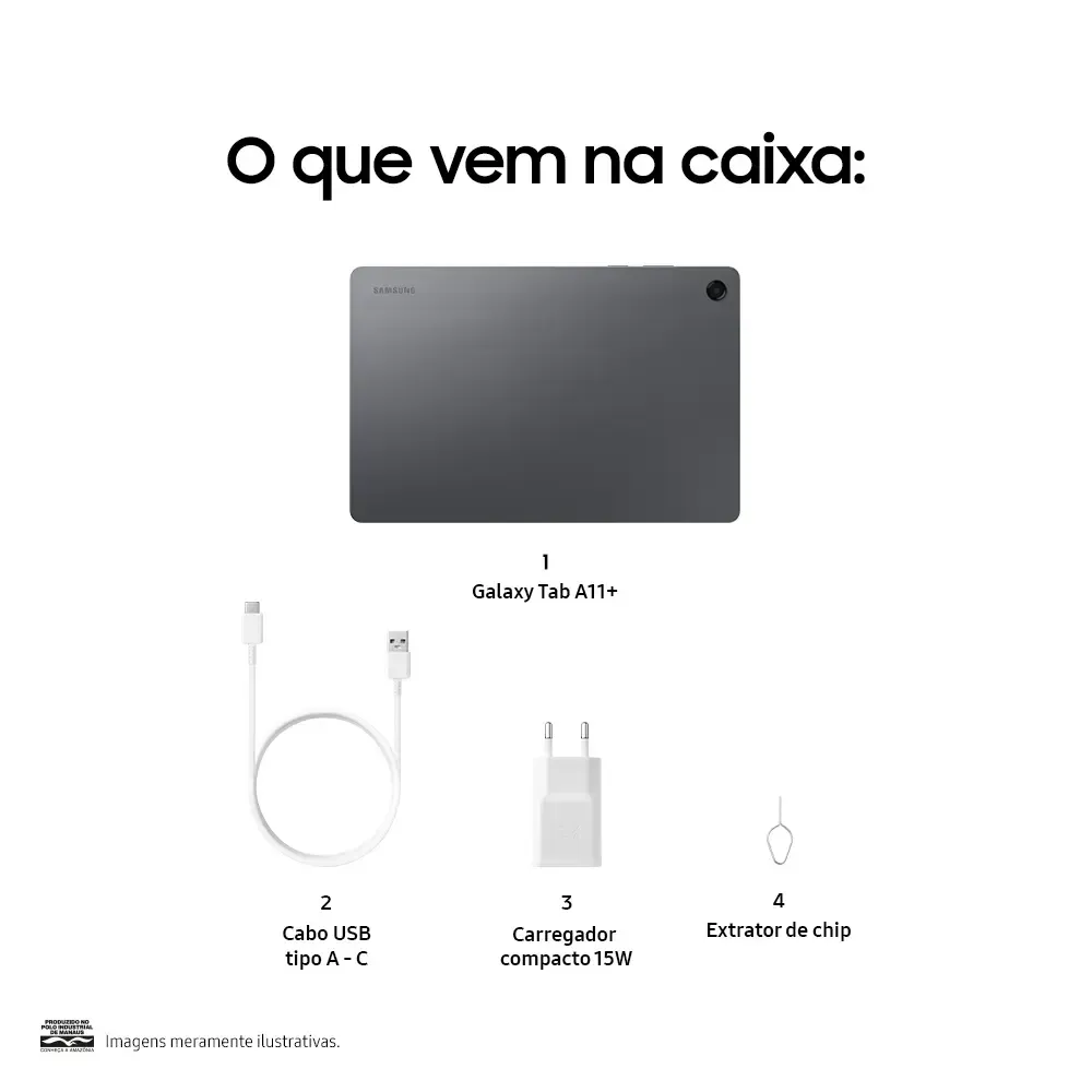 Tablet Samsung Galaxy Tab A11+, 128gb, 6gb Ram, Tela De 11 , Câmera Traseira 8mp, Wifi, Android 16 Cinza