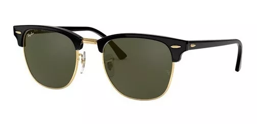 Óculos de sol Ray-Ban Clubmaster Classic Large armação de acetato cor  polished black, lente green de cristal clássica, haste polished black de  acetato - RB3016 | Parcelamento sem juros