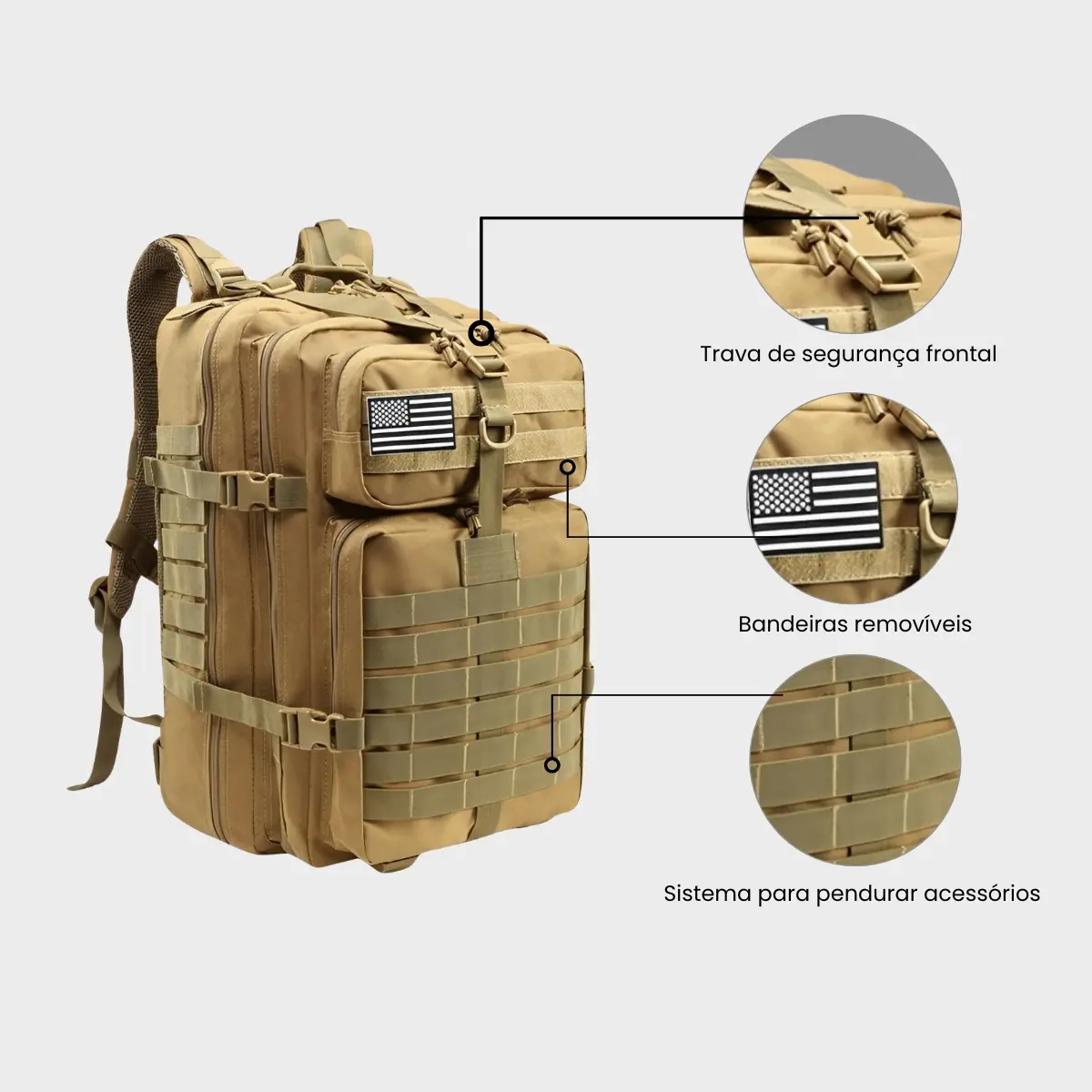 Mochila Tática Camping Militar 50 Litros Resistente A Água Cor Cáqui