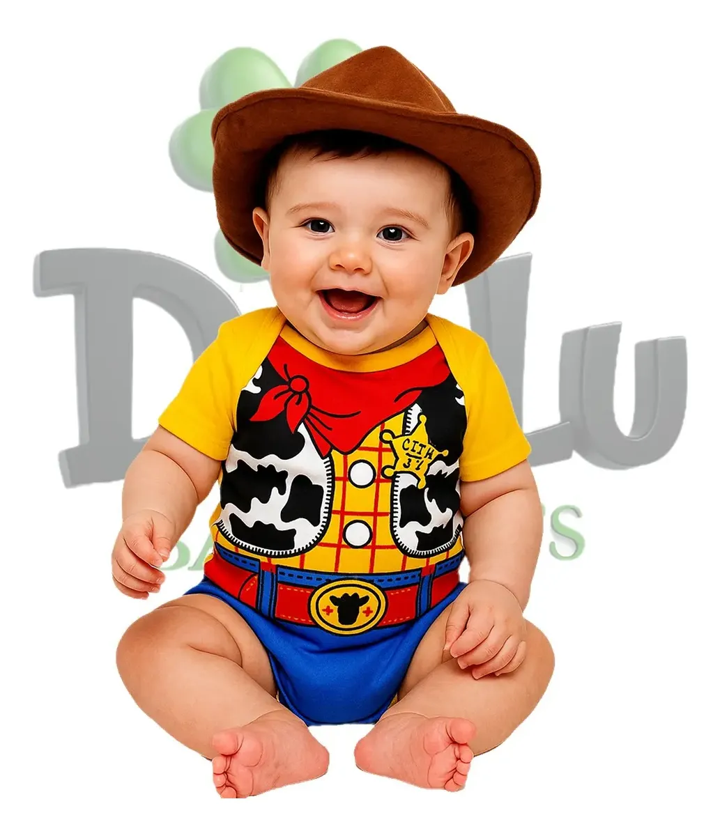 Body De Bebê Wood Toy Story + Chápeu / Mêsversario Temático