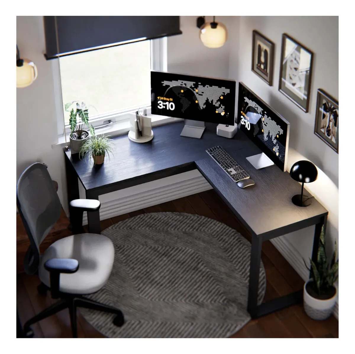 Escrivaninha Industrial Em L Berlim Mesa Escritório Home Office Para Estudo De Canto Em MDF Cor Preto