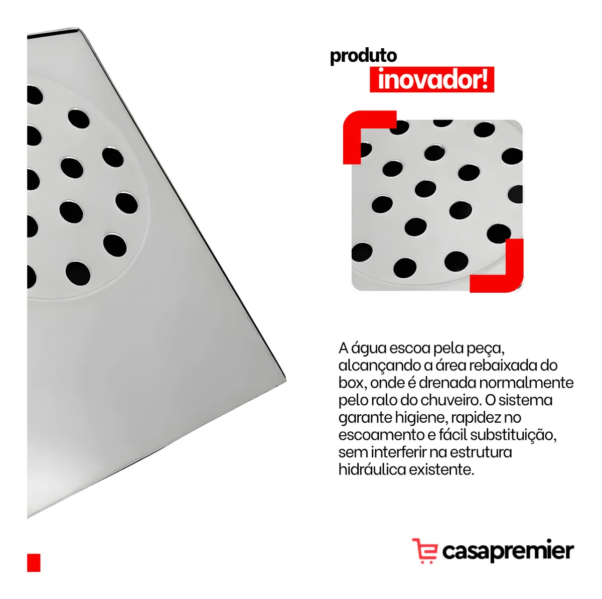 Ralo Inteligente Pratic Aço Inox para Box de Banheiro Casa Premier - Imagem 2