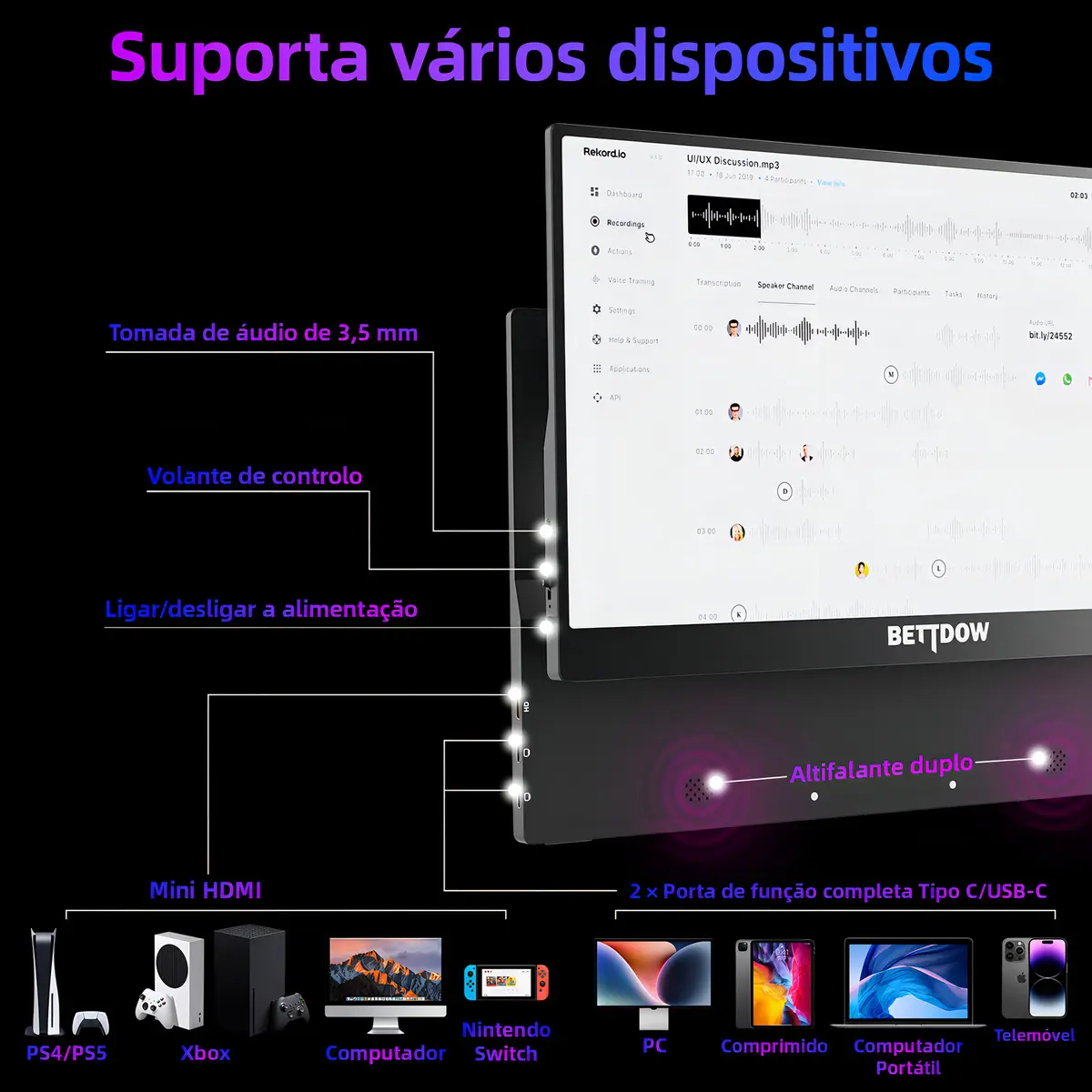 Monitor Portátil Gamer Bettdow De 15.6  Full Hd Ips Antirreflexo Com Capa Preto 127/220v