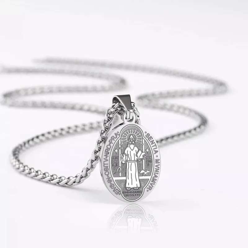 . Collar Medalla San Benito Dije Cadena Acero Inoxidable
