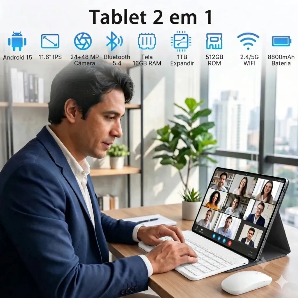 Tablet Android 15 Hancdon Tab Kit Completo Ram 16gb 512gb 11.6'' Hd Tela Apoia Wifi 2,4/4g/5g Dual Sim Bateria 8800mah Com Caneta+teclado E Mouse Profissional Estudo Trabalho Jogos 2 Em 1 Tablets Pc