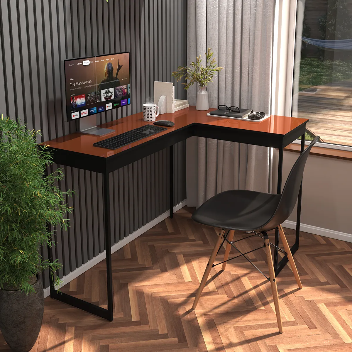 Mesa Escrivaninha em L de Canto Preto com Terracota Cobre Estilo Industrial Vintage para Estudo e Escritório Modelo Pier Sofa Sogude - Imagem 3