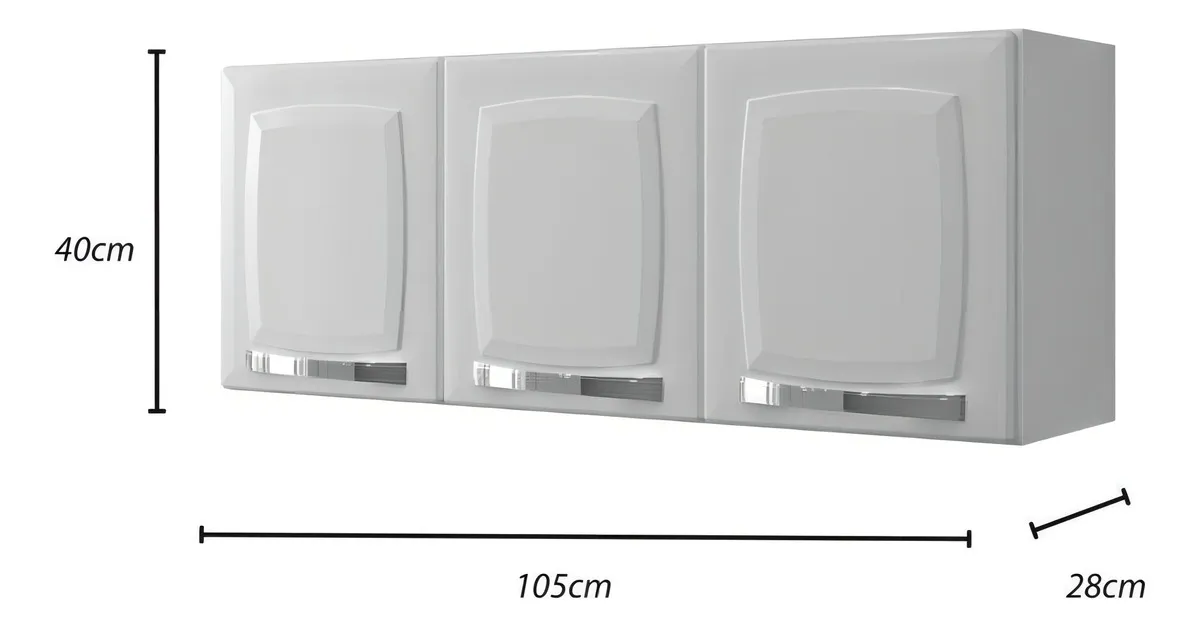 Armário aéreo de cozinha cor branco aço 3 portas Rose Itatiaia