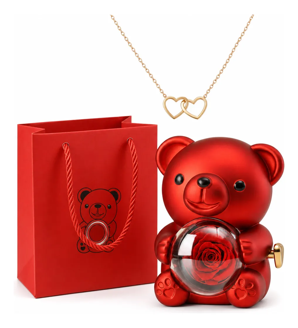 Presente Dia Dos Namorados Urso Rosa Eterna + Colar Coração urso de pelucia