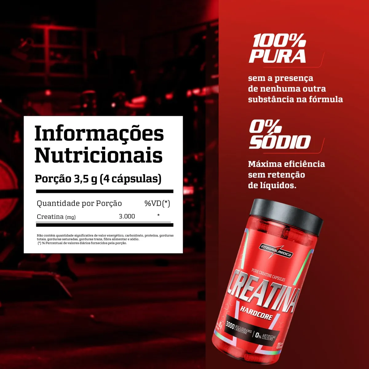 Creatina Hardcore 100% Pura 120 Capsulas Energia e Força - Integralmedica - Imagem 2