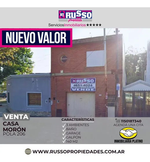Venta Casa 3 Ambientes Y Galpón Morón