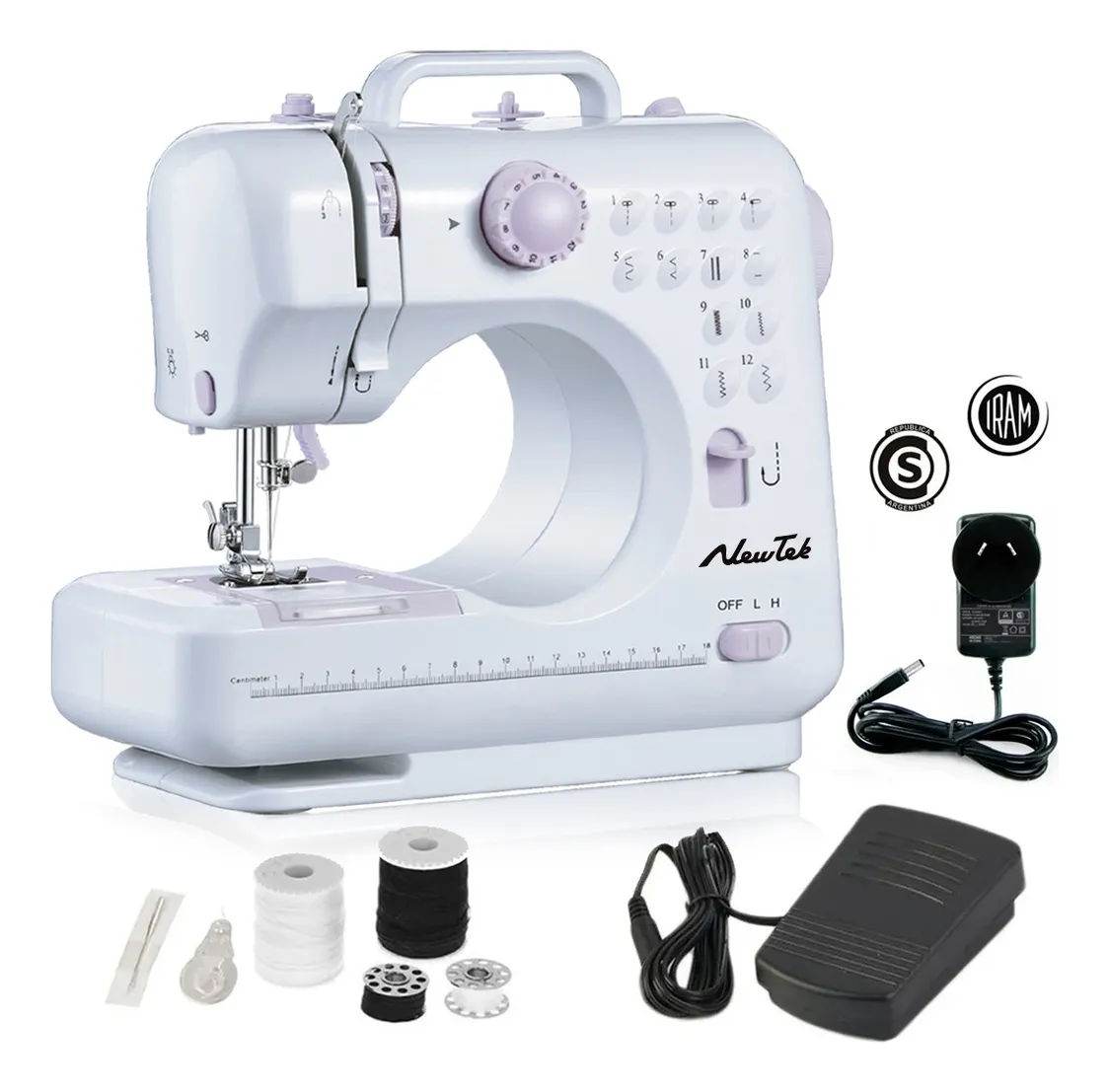 Mini Máquina De Coser Recta Portable Electrica 12 Puntadas Color Blanco Pedal Falso Overlock