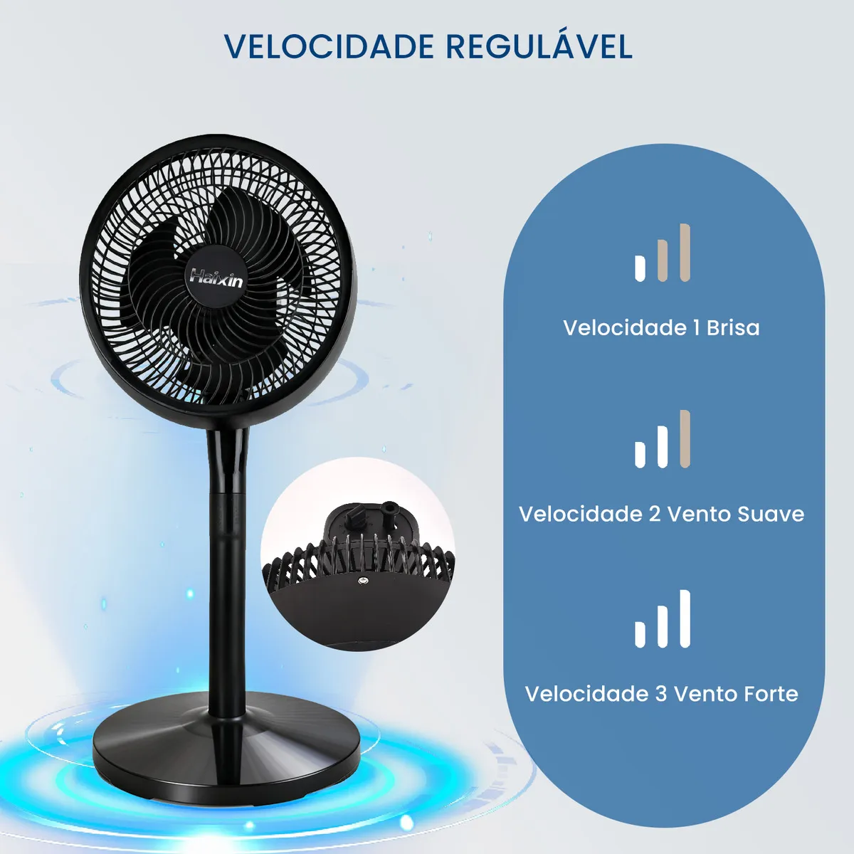 Ventilador circulador de ar, três velocidades ajustáveis, baixo ruído, 60Hz, três ajustes de altura - Imagem 4