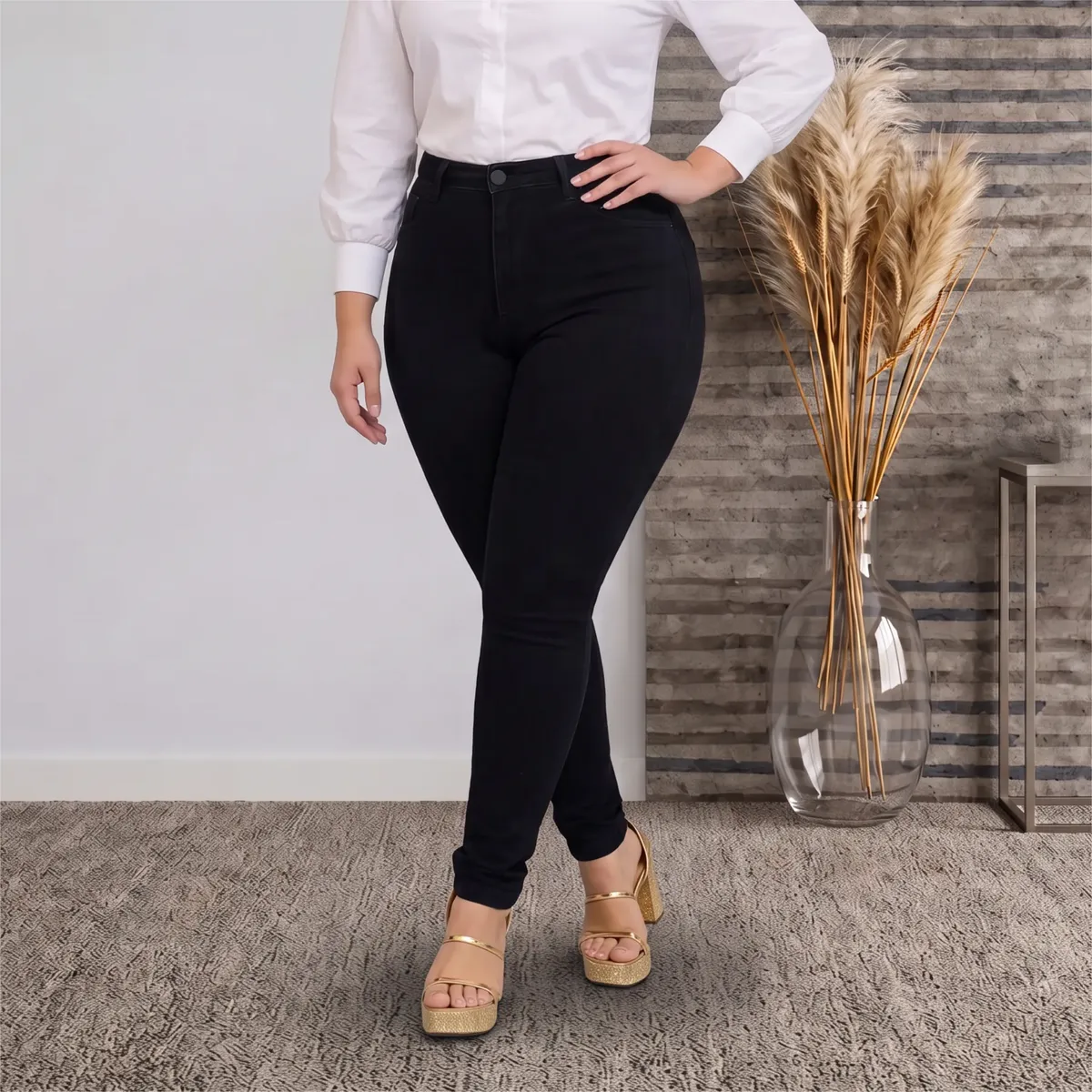 Calça Jeans Plus Size Cintura Alta Elastano Lycra Modeladora