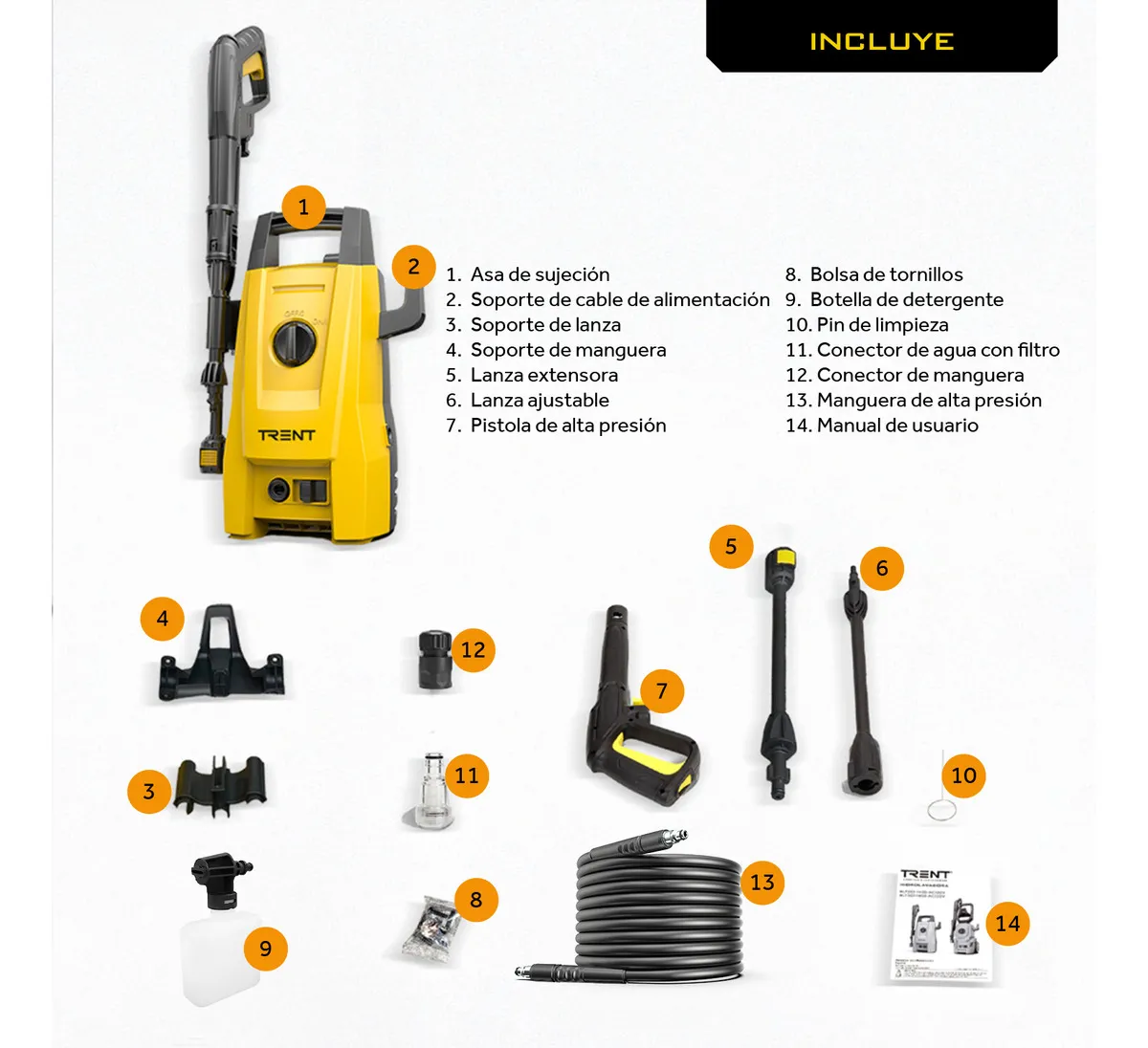 Hidrolavadora Electrica 1200w 1600 Psi Alta Presion Amarillo 60hz - Vista 6