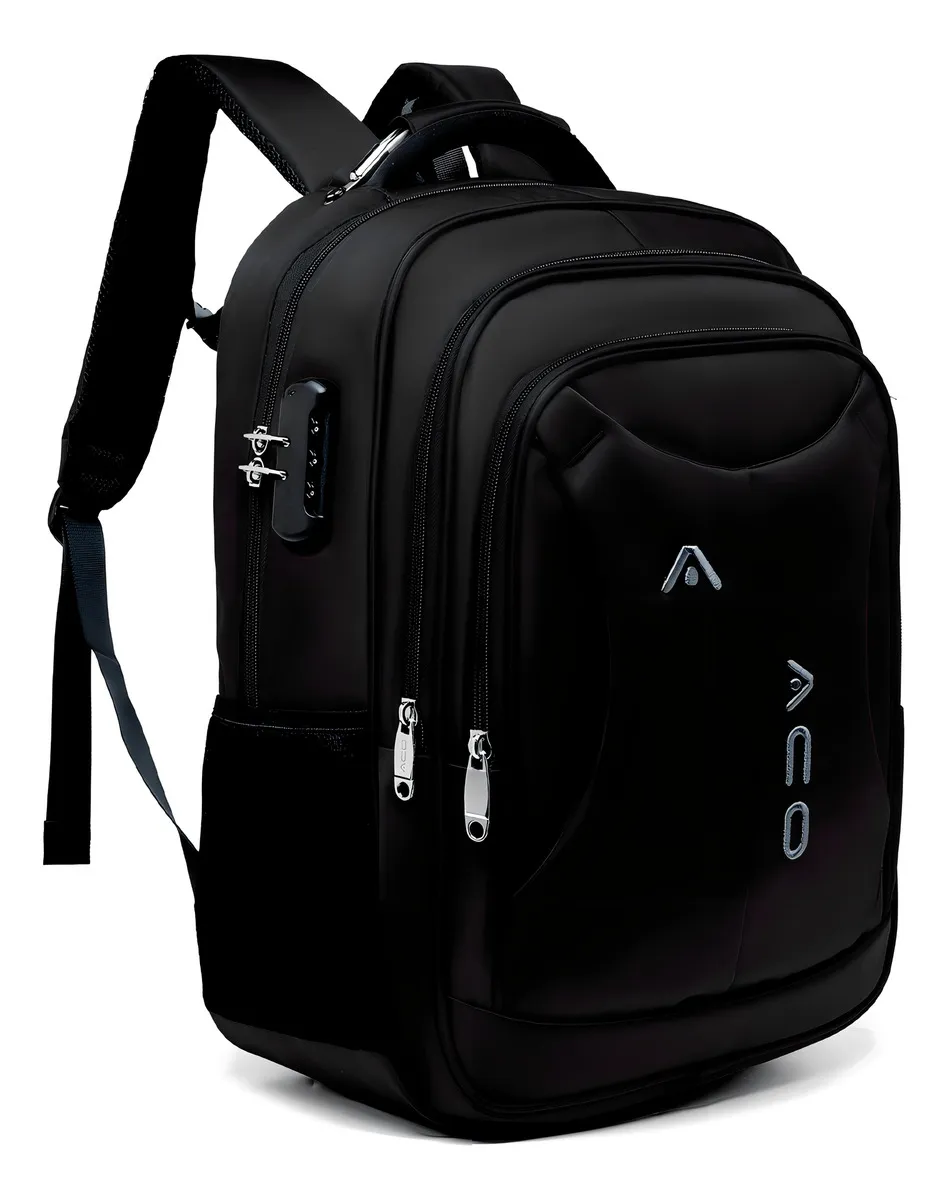 Mochila Notebook Cabo De Aço Cabo Usb/fone Ouvido Imperm Cor Preto