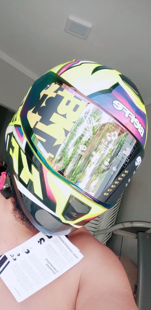 Capacete de moto Bieffe B-12 KF fechado aerofólio amarelo limão com roxo tamanho 58 - Imagem 2