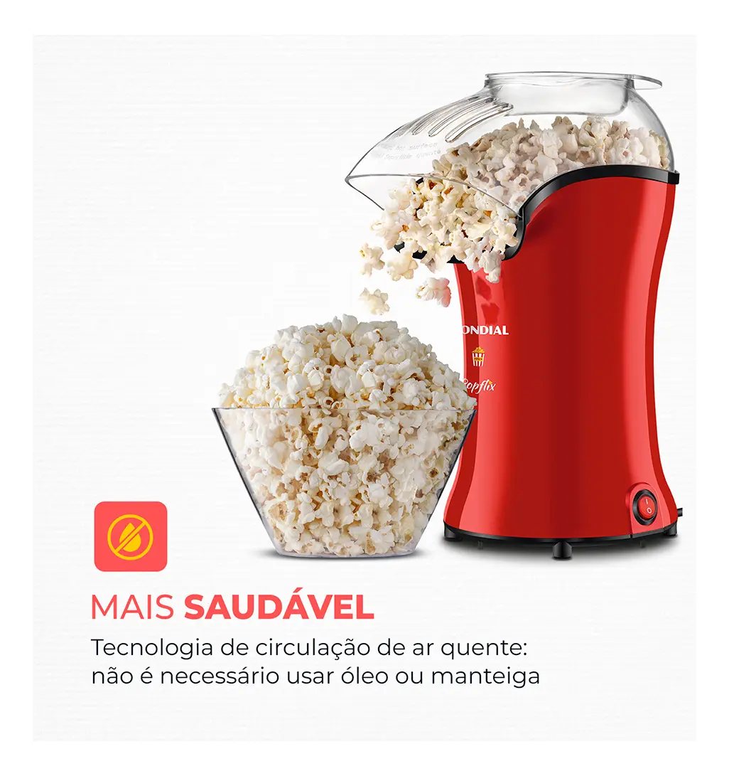 Pipoqueira Popflix PP-03 1200W Vermelha Mondial - Imagem 2