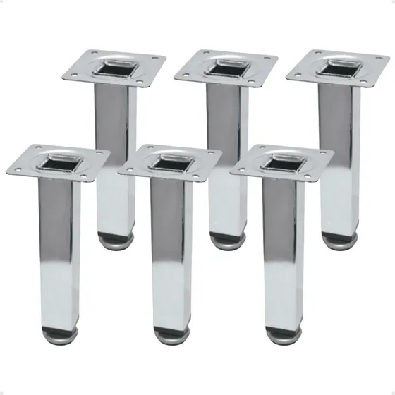 Kit 6 Un Pé Para Móveis Quadrado Aço Cromado 15cm Regulável