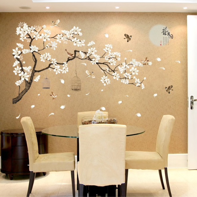 Vinil Decorativo Pared Arbol Flores Blancas | Mercado Libre