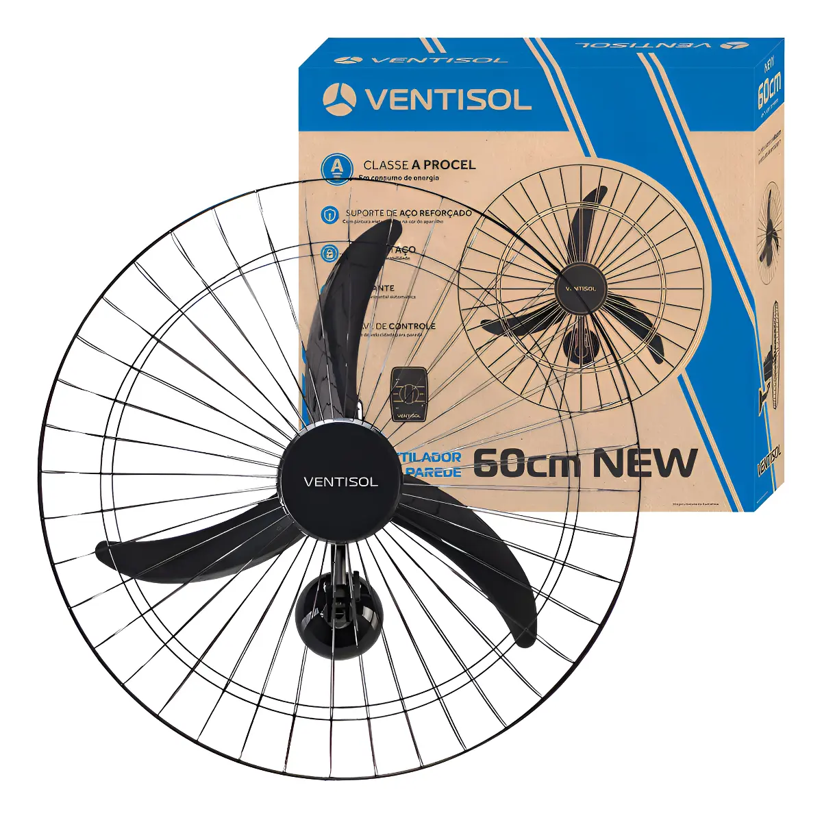 Ventilador De Parede Ventisol New 60cm Com 3 Pás De Plástico VENTILADOR DE PAREDE
