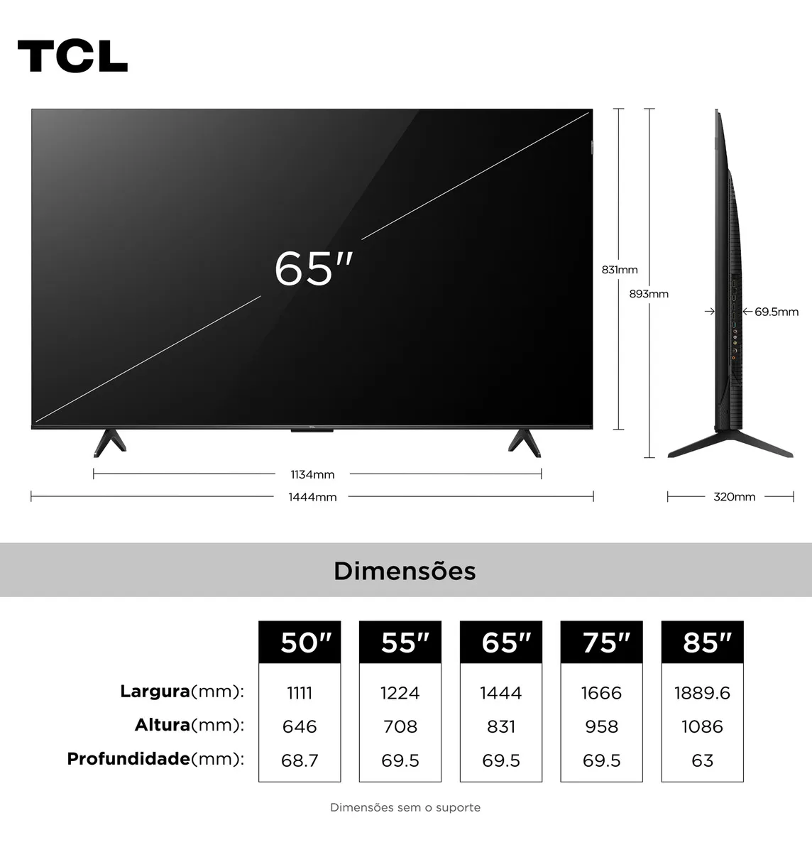Smart TV TCL 65 Polegadas QLED 4K P7K WiFi Bluetooth Google TV HDR10+ Dolby Atmos Dolby Vision 65P7K - Imagem 3