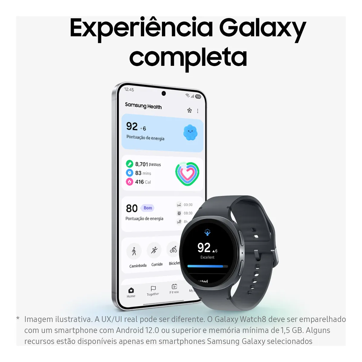 Samsung Galaxy Watch8 Smartwatch 44mm Bt, Galaxy Ai Branco Milanês Cinza-escuro Cinza-escuro - Imagem 2