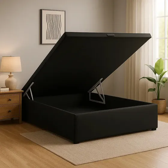 Sommier Box Baúl 2 Plazas Gran Espacio De Almacenamiento Negro