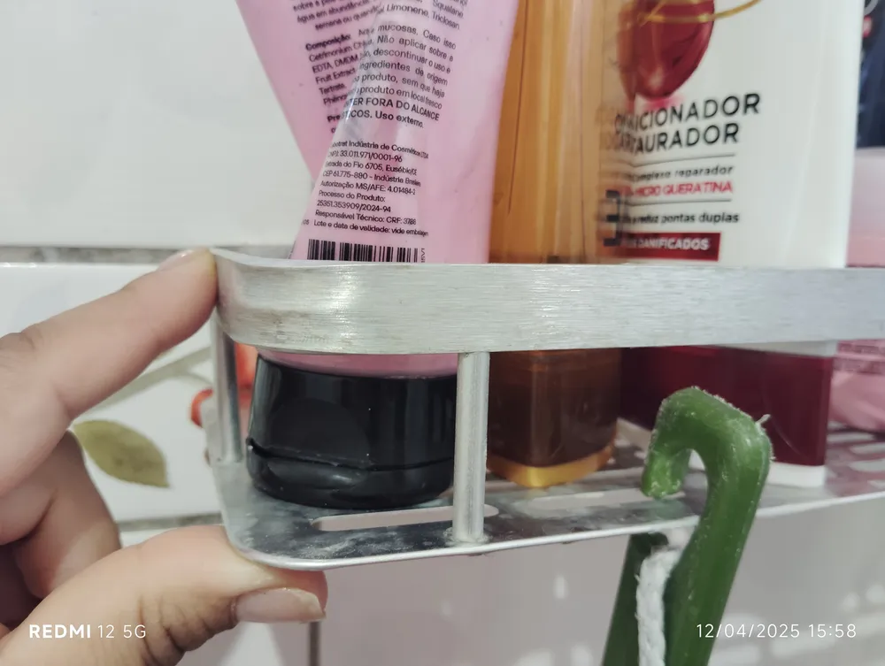 Kit Suporte Porta Shampoo Sabonete Banheiro Adesivo Parede Prateado - Imagem 3