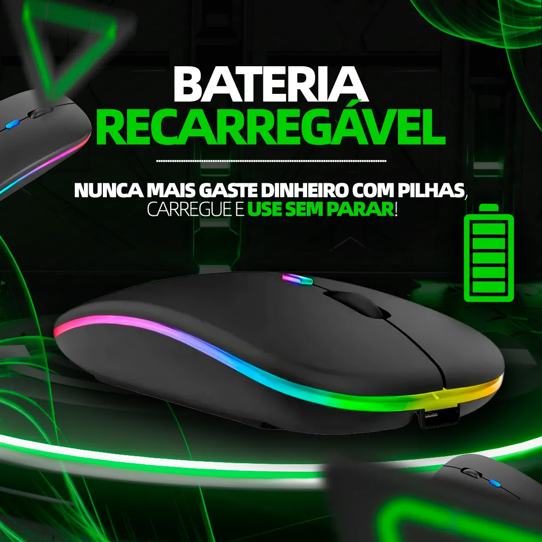 Mouse Sem Fio Recarregável Led Rgb Usb Silencioso Ergonômico Portátil Compatível Com Notebooks E Computadores - Imagem 3
