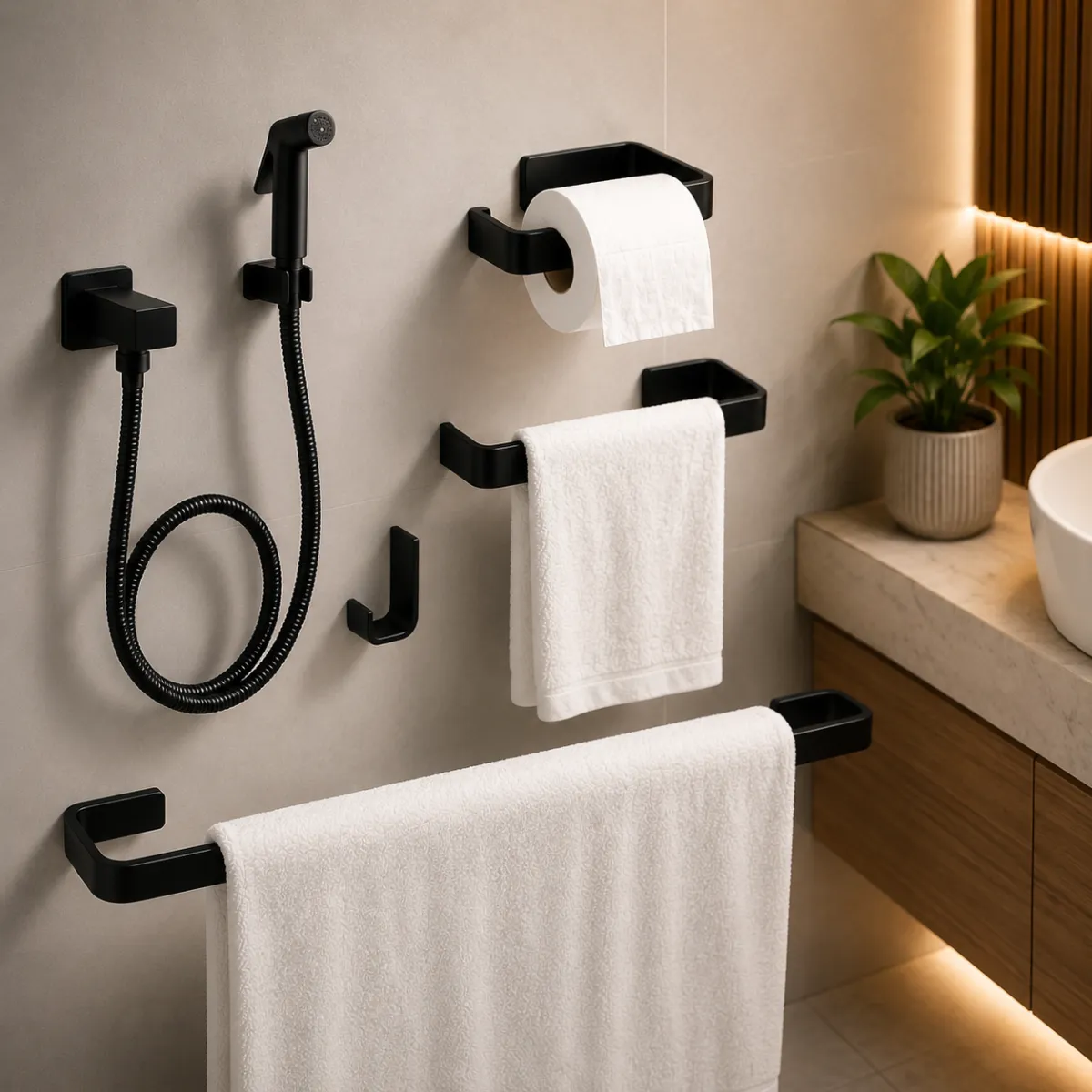 Kit Banheiro Preto Fosco Luxo Completo Ducha Higiênica Inox