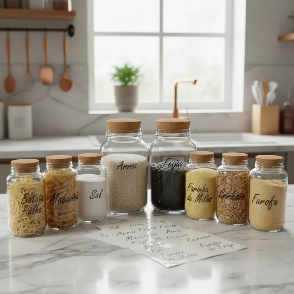 Kit Mantimentos - 6 Potes 830ml + 2 Potes 3 L + 12 Etiquetas