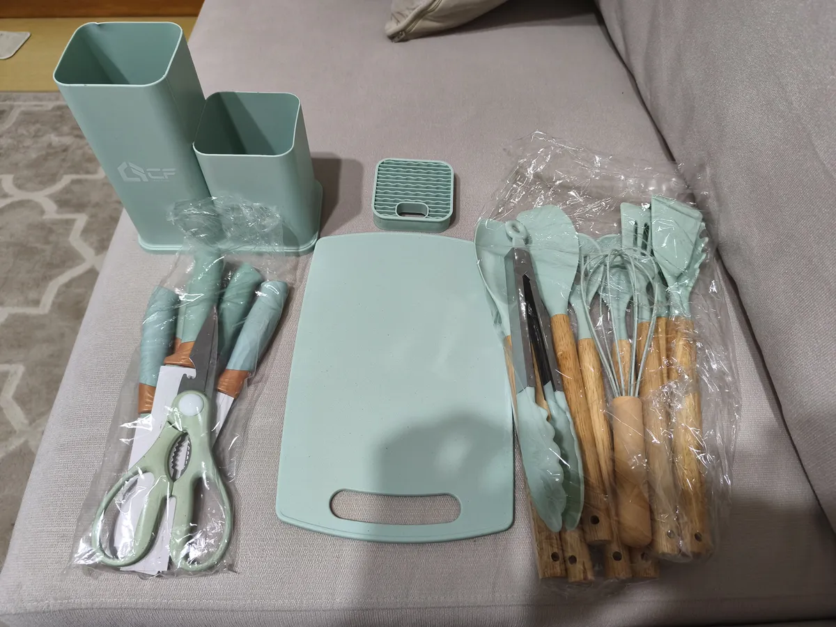 Kit 19 Utensílios De Silicone Cozinha Rosa/verde/preto/cinza