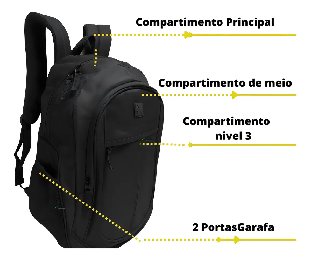 Mochila Escolar Denlex Preta Alça Reforçada Poliéster 25L Zíper - Imagem 4