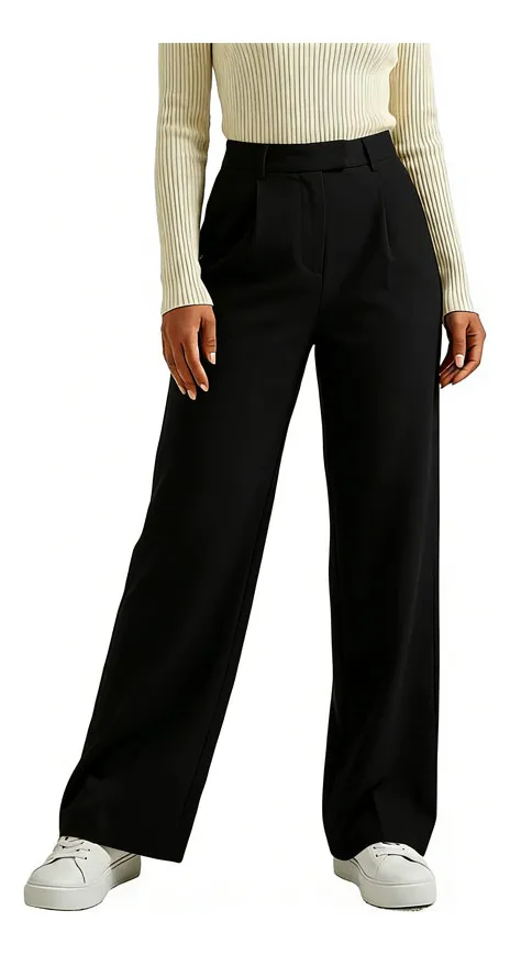 Pantalones Casuales De Tiro Alto Y Pierna Recta Para Mujer