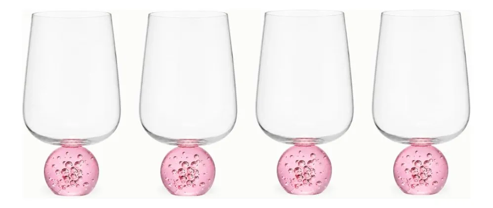 Kit 4 Taças De Vidro Com Base Rosa Esfera Bubble Glass 450ml