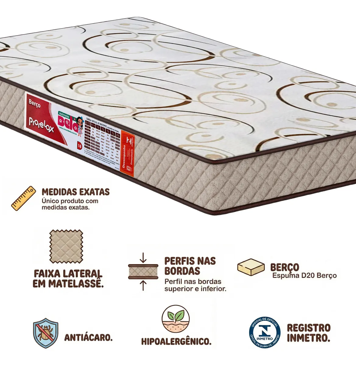 Berço Funcional Móveis Bela Com Colchão E Rodízios Branco Am Branco - Imagem 3