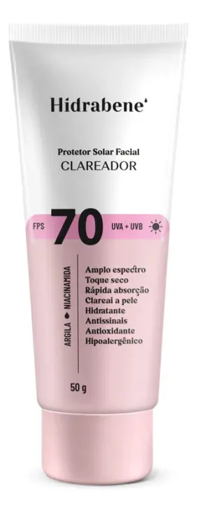 Hidrabene Protetor facial Solar FPS 70 Toque Seco Antissinais Clareia a pele 50g
