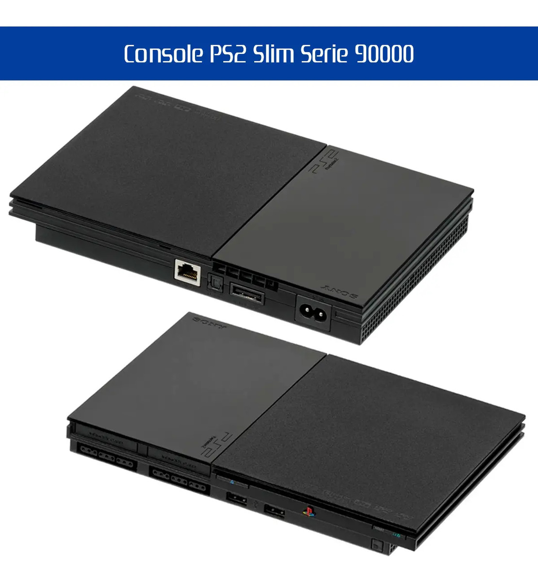 Console PS2 Slim preto com cabos, controle e memory card (recondicionado)